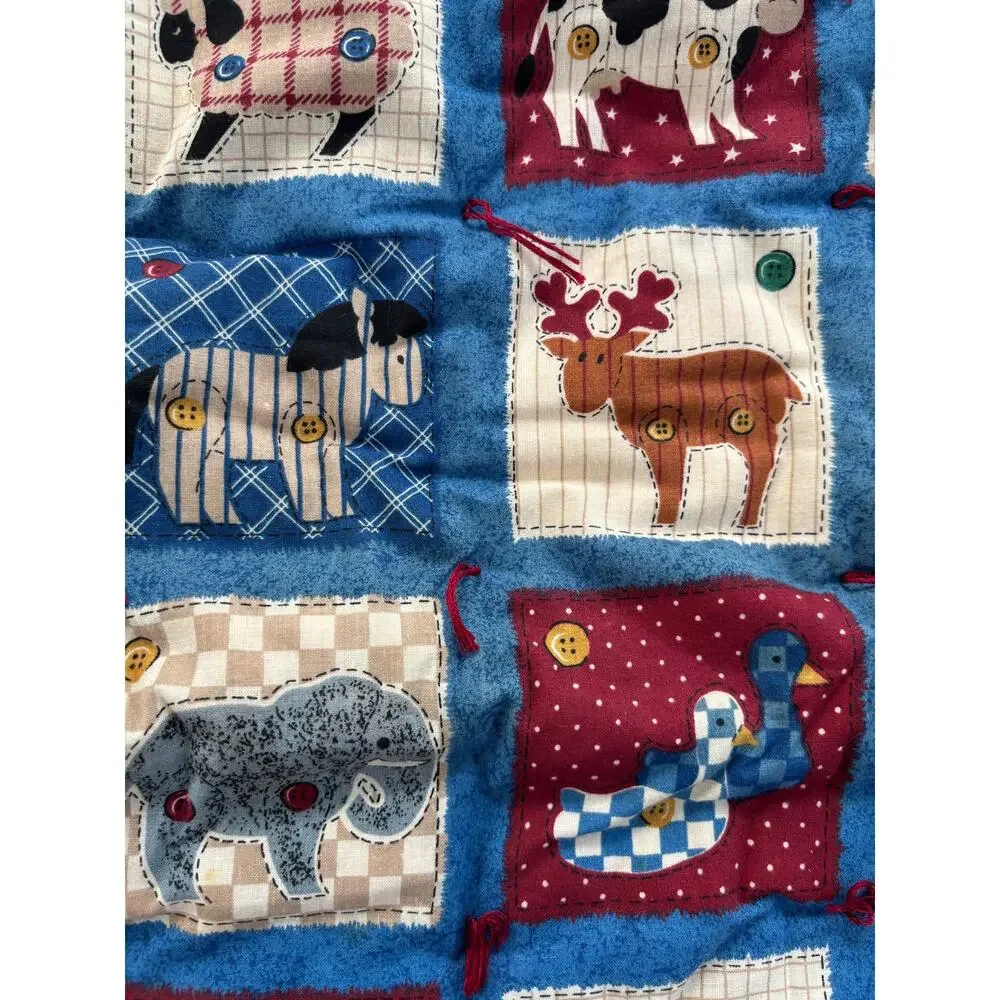 Vintage Baby Blanket Noah's Ark Farm Animals Patchwork Cot/Lap Quilt